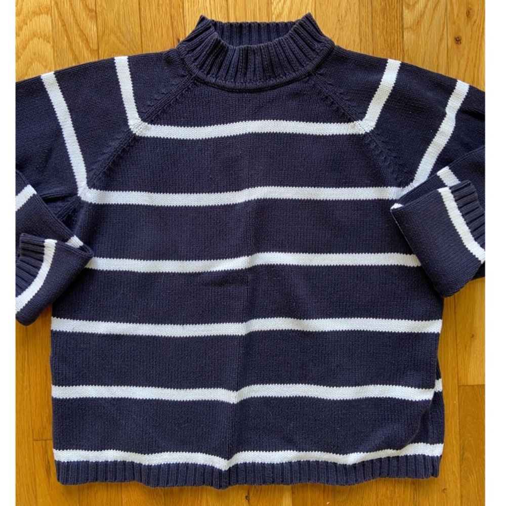 Petite Navy & White Striped Mock Neck Sweater